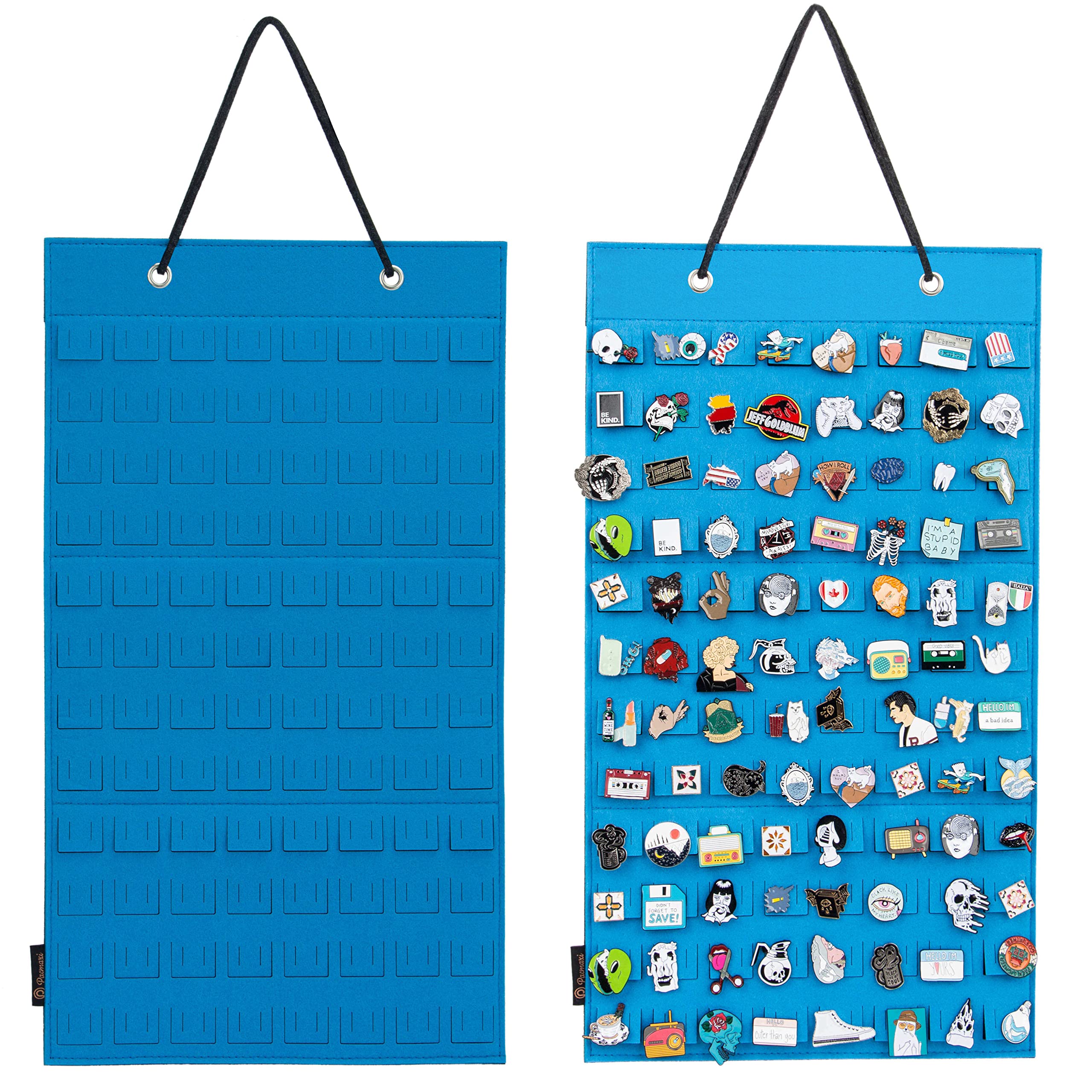PACMAXI Hanging Brooch Pin Organizer, Display Pins Storage Case, Brooch Collection Storage Holder, Holds Up to 96 Pins.(Not Include Any Accessories) (Blue, Small)