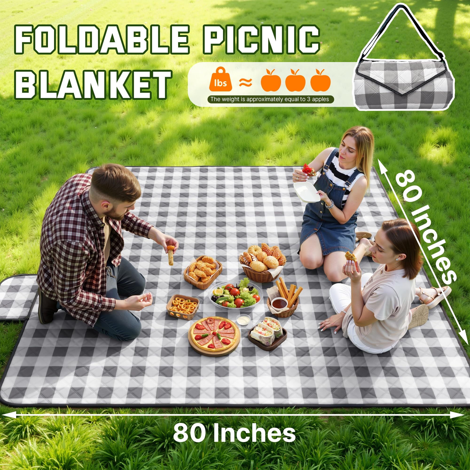 TigeJoy Extra große Picknickdecke, wasserdicht, Stranddecke, 203 x 203 cm | Outdoor-Picknickmatte, sanddicht, für Park, Strand, Gras, Reisen, Wandern, Camping-Essentials, Gingham-Picknickdecke, faltbar