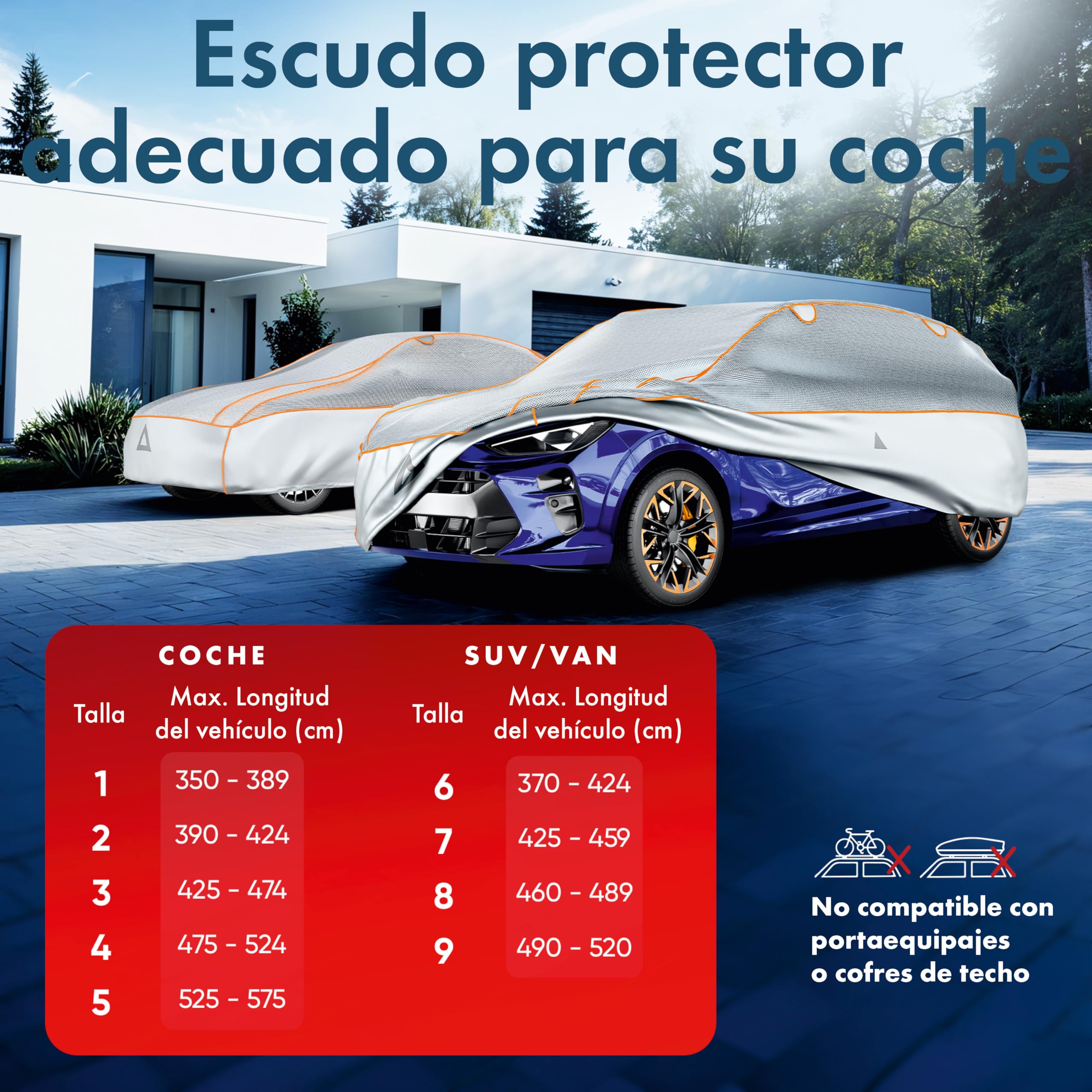WALSER Premium Funda Antigranizo & Calor Coche, Proteccion EPE Sun Protect - Reduce la Temperatura Interior, Garaje 100% Impermeable, Cobertura Todo el Ano Talla 8