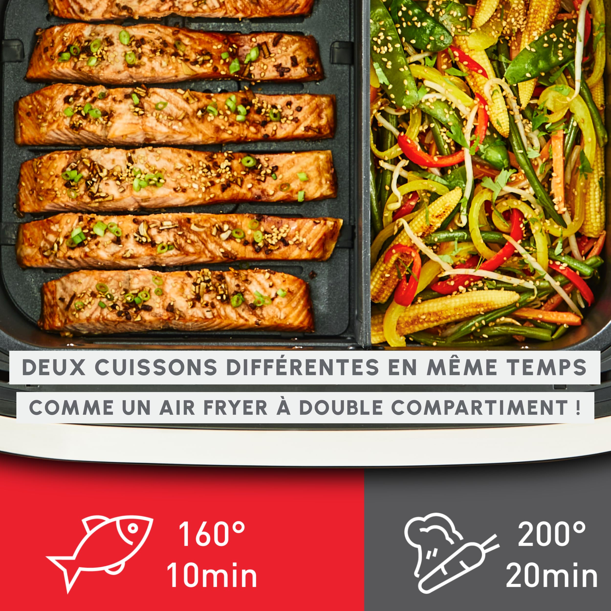 LOT Moulinex air fryer Flex 2 zones 9L, séparateur amovible EZ9228F0, noir + 2 moules à gâteaux Tefal spécial air fryer J176S204