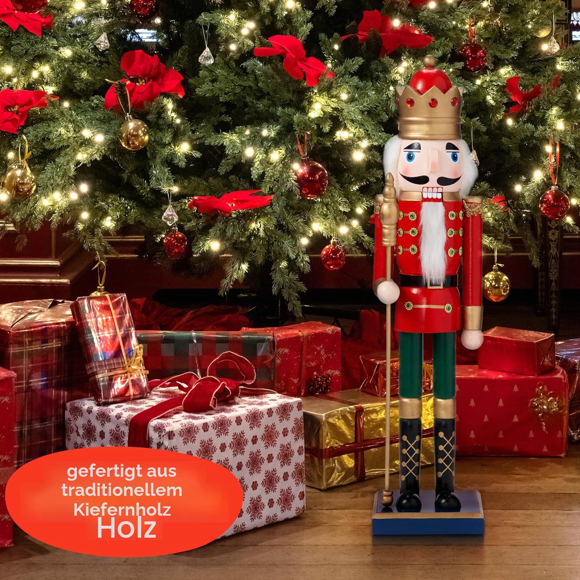 THE TWIDDLERS XL Nussknacker Figur Groß (50cm) – Traditioneller Holz Soldat Weihnachtsdeko – Handbemaltes Ornament in Rot & Grün für Kamin & Fensterbank – Klassisches Design