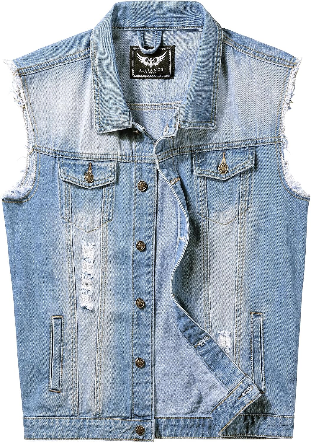 JYG Denim Vest for Men Casual Stretchy Trucker Jean Vests Fashion Vintage Sleeveless Jacket Vest