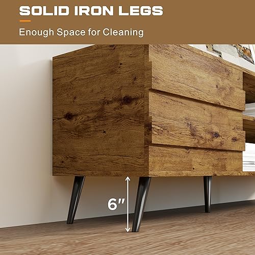 Miniatura 5 de Soporte de TV para TV de 65, 70, 65, 55 pulgadas, mesa consola de televisión con gabinetes de almacenamiento, centro de entretenimiento moderno,