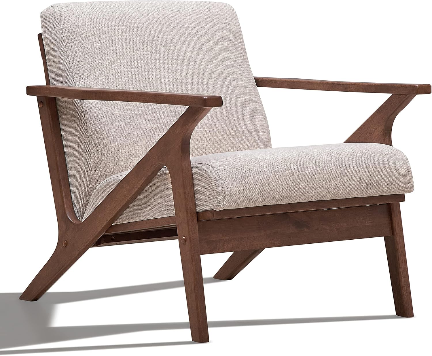 Zola Mid Century Modern Accent Chair Arm Chair, Living Room Furniture, Oak/Light Blue