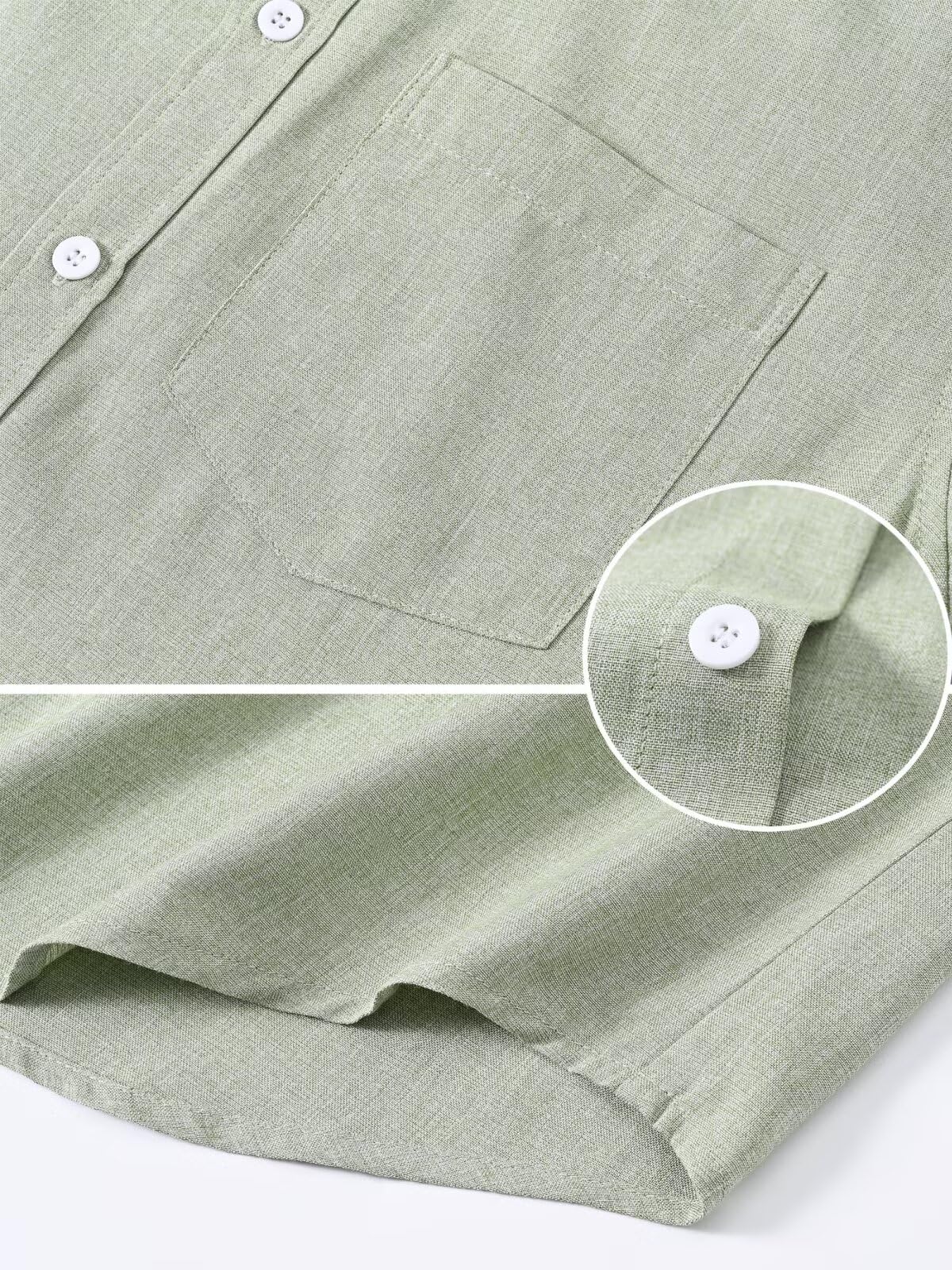 Chemise Lin Homme Manches Courtes Été Décontractée avec Poche Poitrine