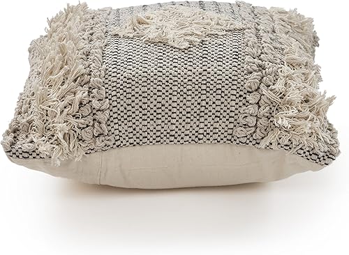 Miniatura 5 de Ox Bay Priscilla - Funda de almohada de algodón orgánico geométrico grisblanco, 20 x 20 pulgadas