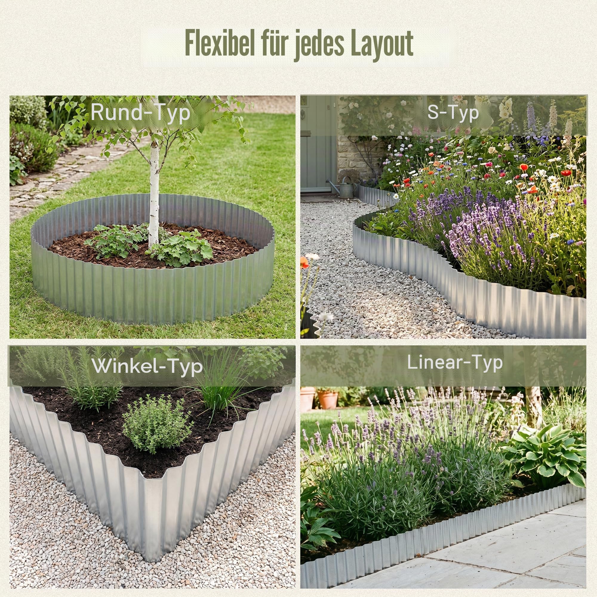 6 m Verzinkte Metall Rasenkante Lawn Stopper Flexibel Rasenbegrenzungsrolle H25,4 cm Landschaftseinfassung für DIY-Blumenbeete Beeteinfassung Beetumrandung