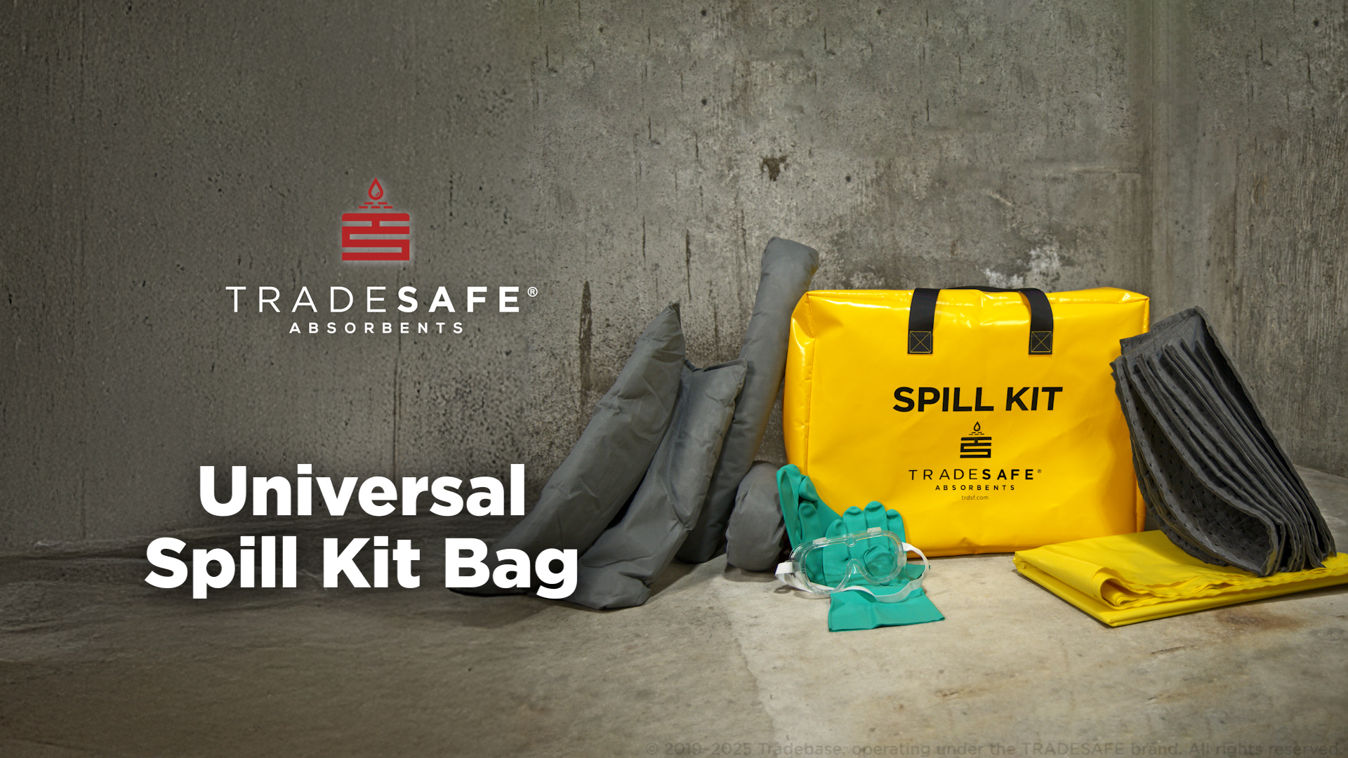 Image of TRADESAFE Universal Spill Kit OSHA Approved - Portable Spill Kit Bag for Emergency Response, 7-Gallon Capacity, Spill Absorbent Pads, Spill Socks, Pillow, Gloves, Goggles, Hazmat Bags, 19 Pieces