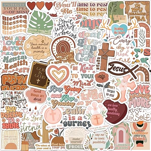 105 calcomanías motivacionales bohemias, holográficas, vintage, inspiradoras, bohemias, con fe de Jesús, para cristianos, calcomanías de sanación de