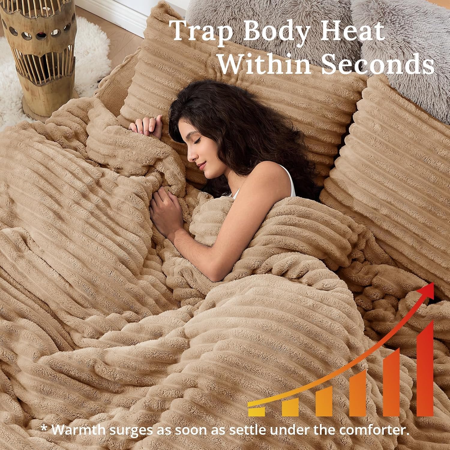 Sasttie Fluffy Comforter Set Queen 3 Pieces - Super Soft & Fuzzy Brown Comforter Set for Winter Warm Fleece Bedding, 1 Luxury Heavy Faux Fur Down Alternative Comforter with 2 Pillow Cases - Image 5