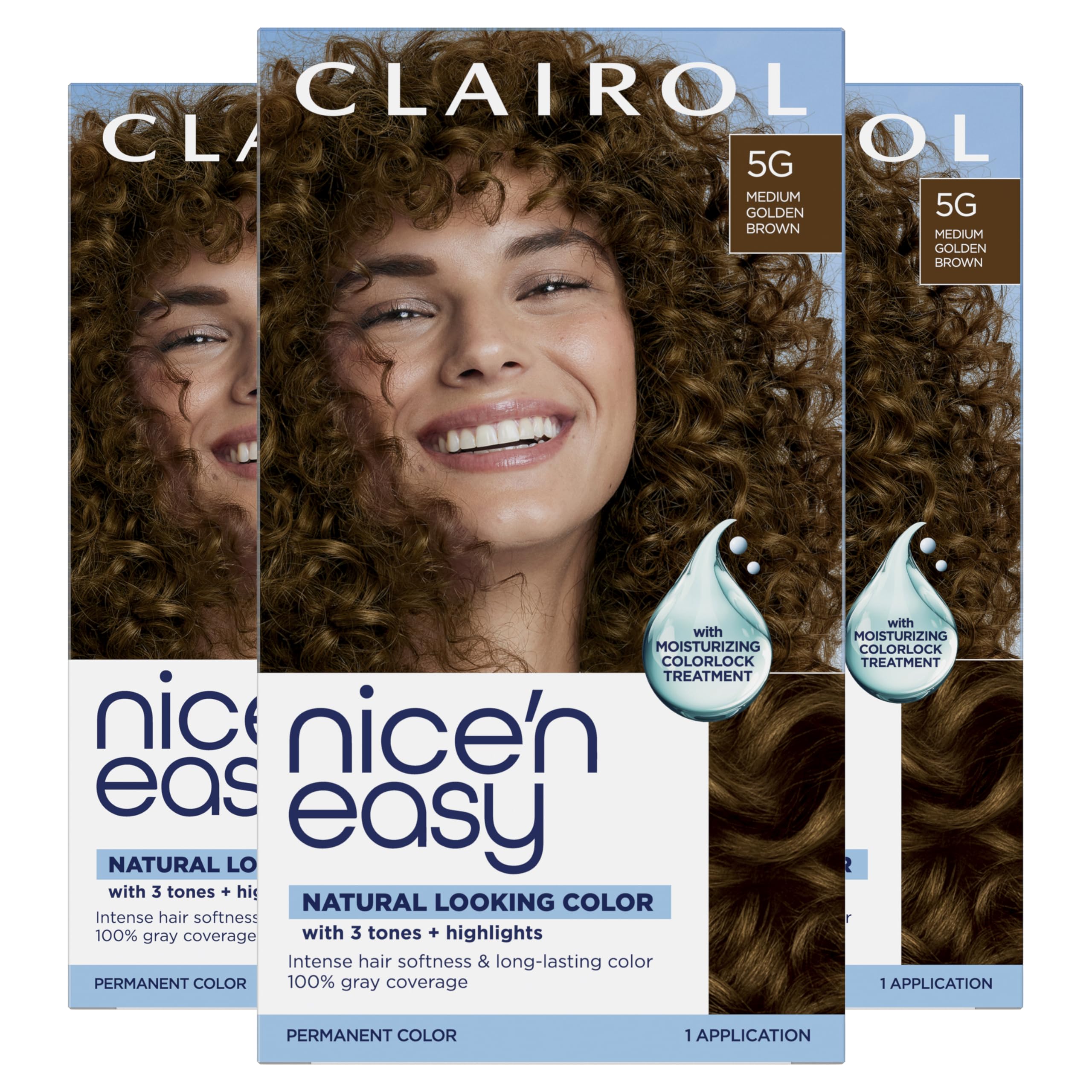 Clairol Nice'n Easy Permanent Hair Dye, 5G Medium Golden Brown Hair Color, Pack of 3 - Packaging May Vary