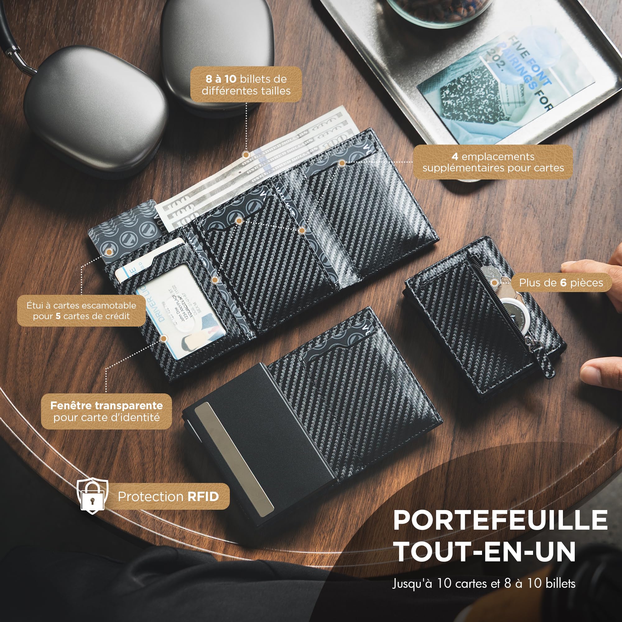 VULKIT Portefeuille Homme avec Porte-Monnaie et Protection RFID