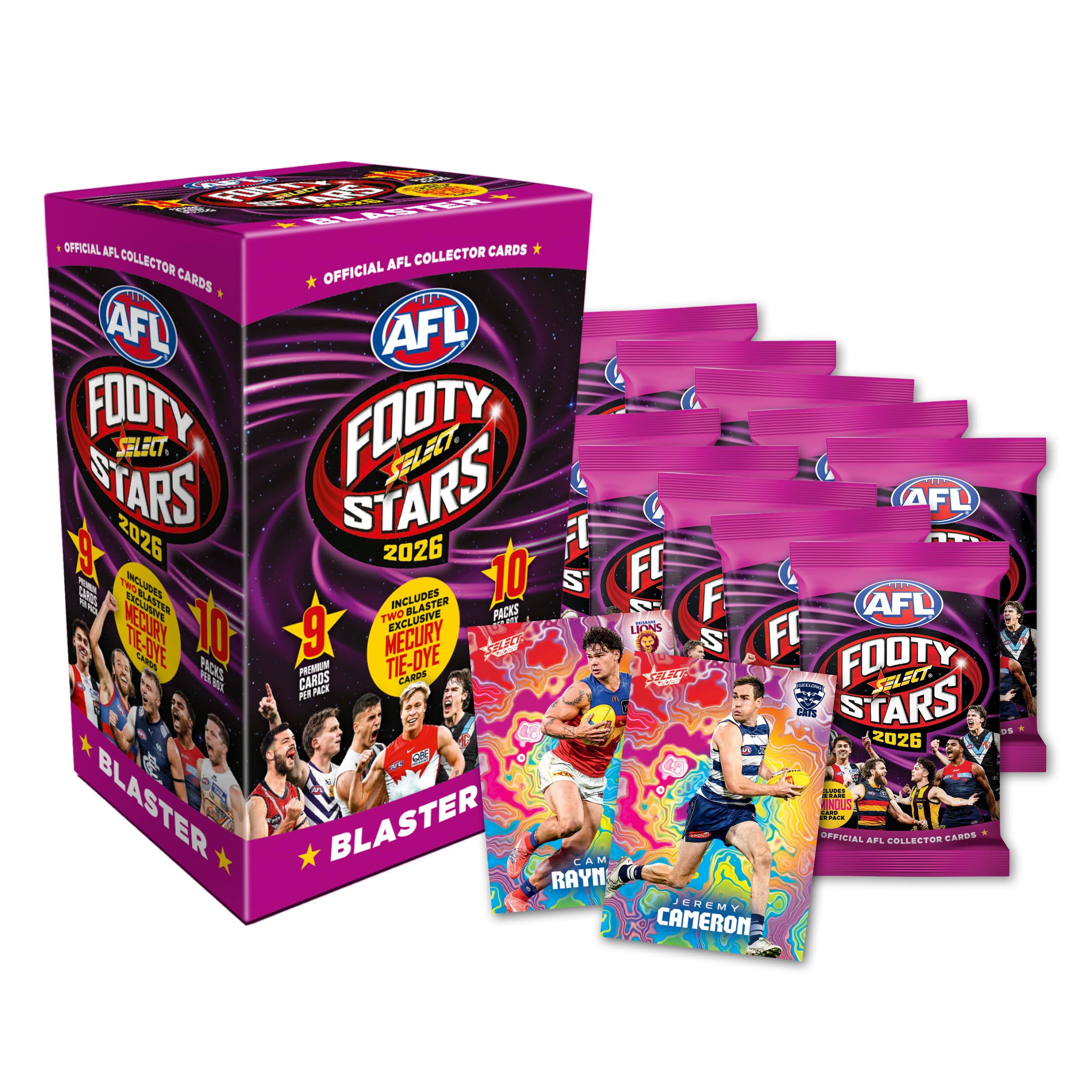 afl rare cards 2026 AFL Footy Stars Blaster Box, 10 Packs, 2 Exclusive Mercury Tie-Dye  Cards : Amazon.com.au: Sports, Fitness & Outdoors