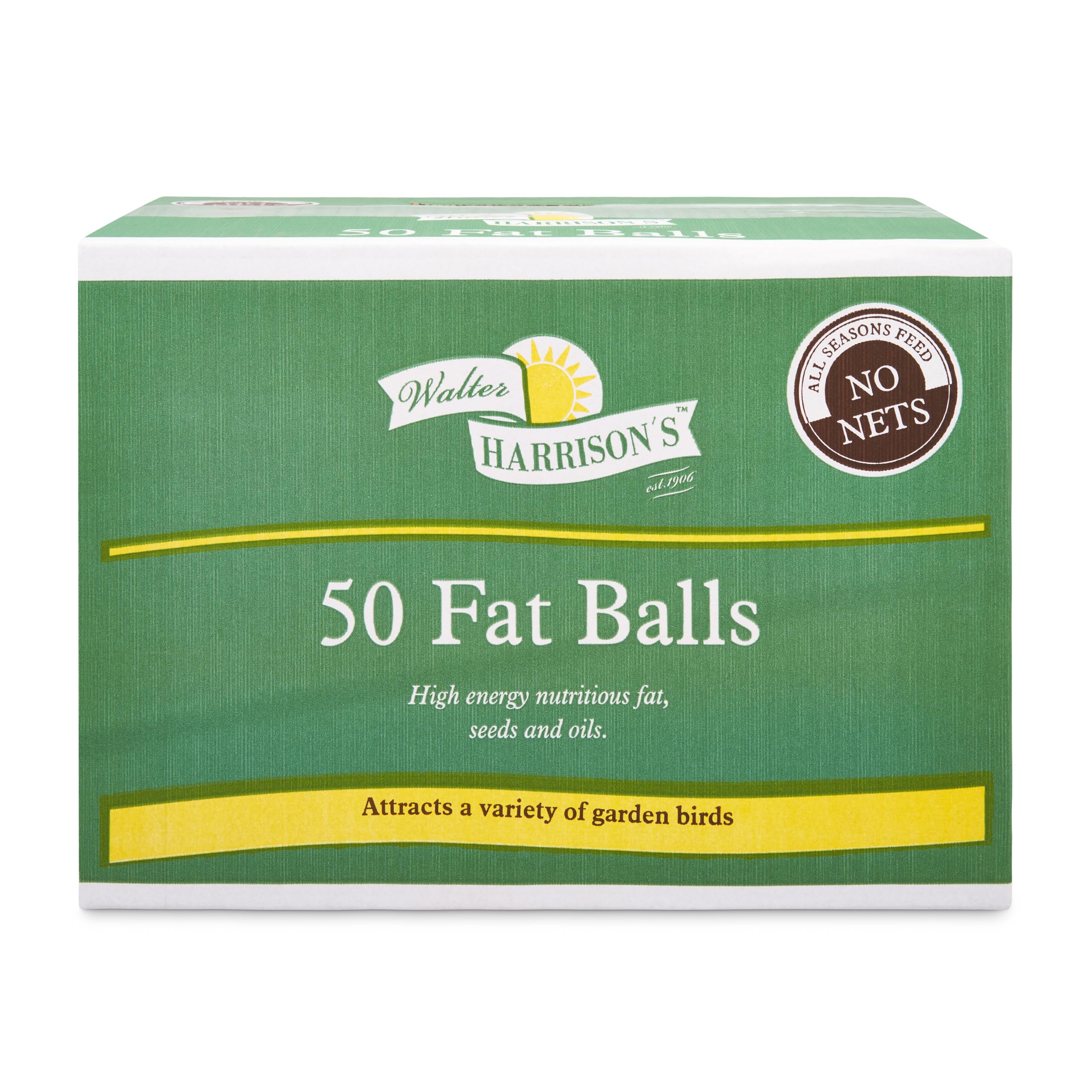 Walter Harrison's Wild Bird Fat Balls ideal High Energy Food Suet Balls for Garden Birds x 50