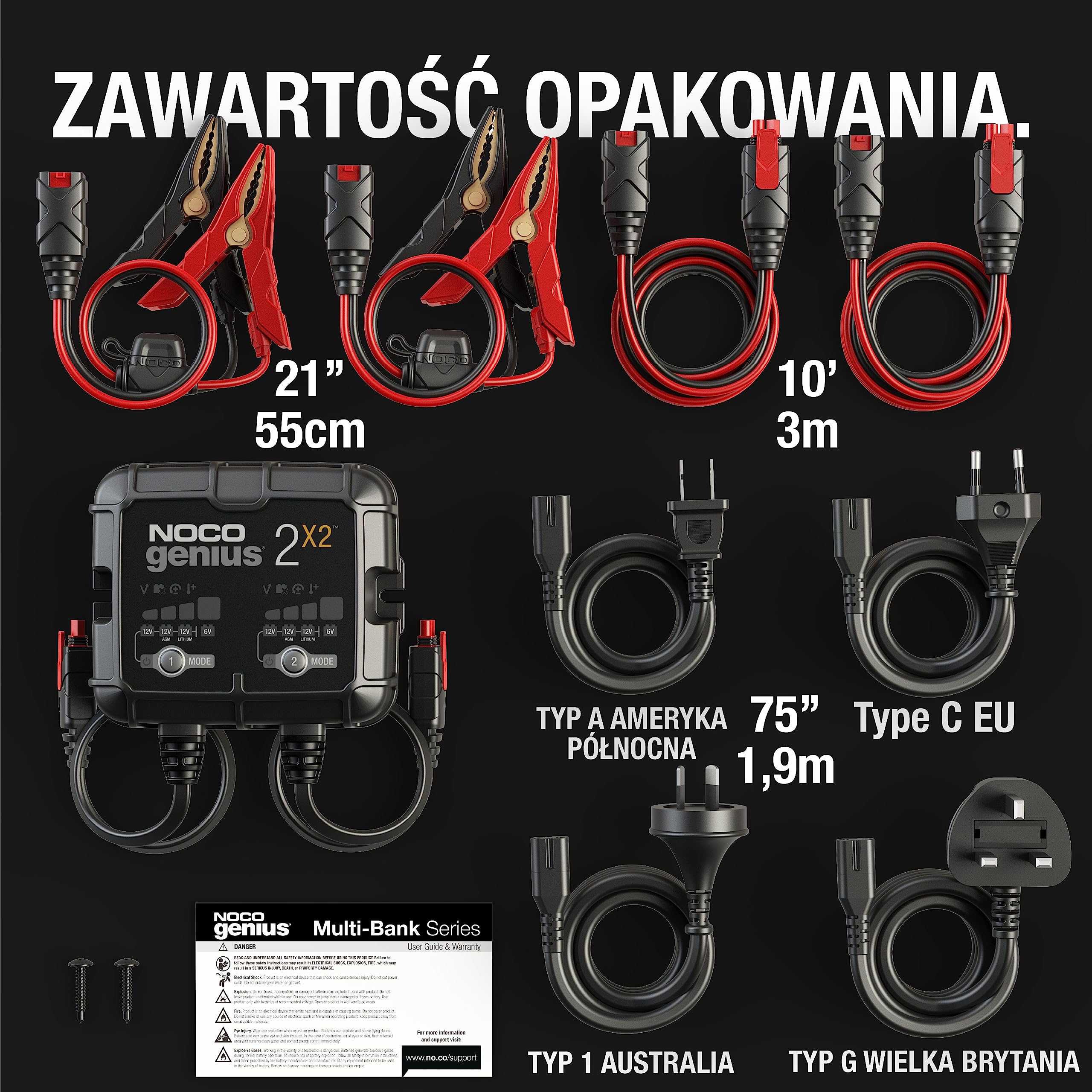 NOCO GENIUS2X2 Automatyczna Ładowarka 4A (2A na Bank) do Akumulatorów 6V i 12V - Konserwator, Podtrzymujący i Odsiarczający z Kompensacją Temperaturową