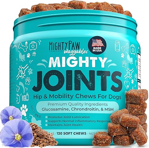 Mighty Paw Waggables Suplemento de apoyo articular para perros (fabricado en Estados Unidos)  Glucosamina para perros Suplemento de cadera y