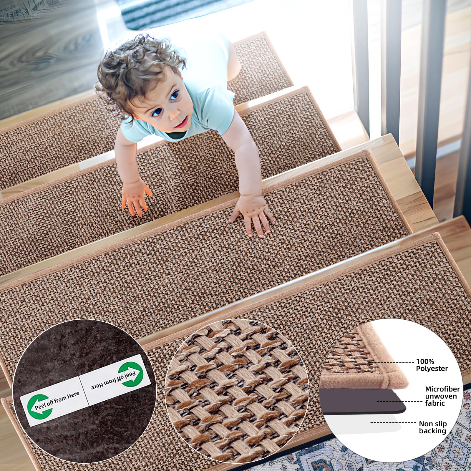 Lot De 15 Tapis D'escalier Autocollants Tapis De Marche Marchette Escalier Noir Et Gris 65x21x4