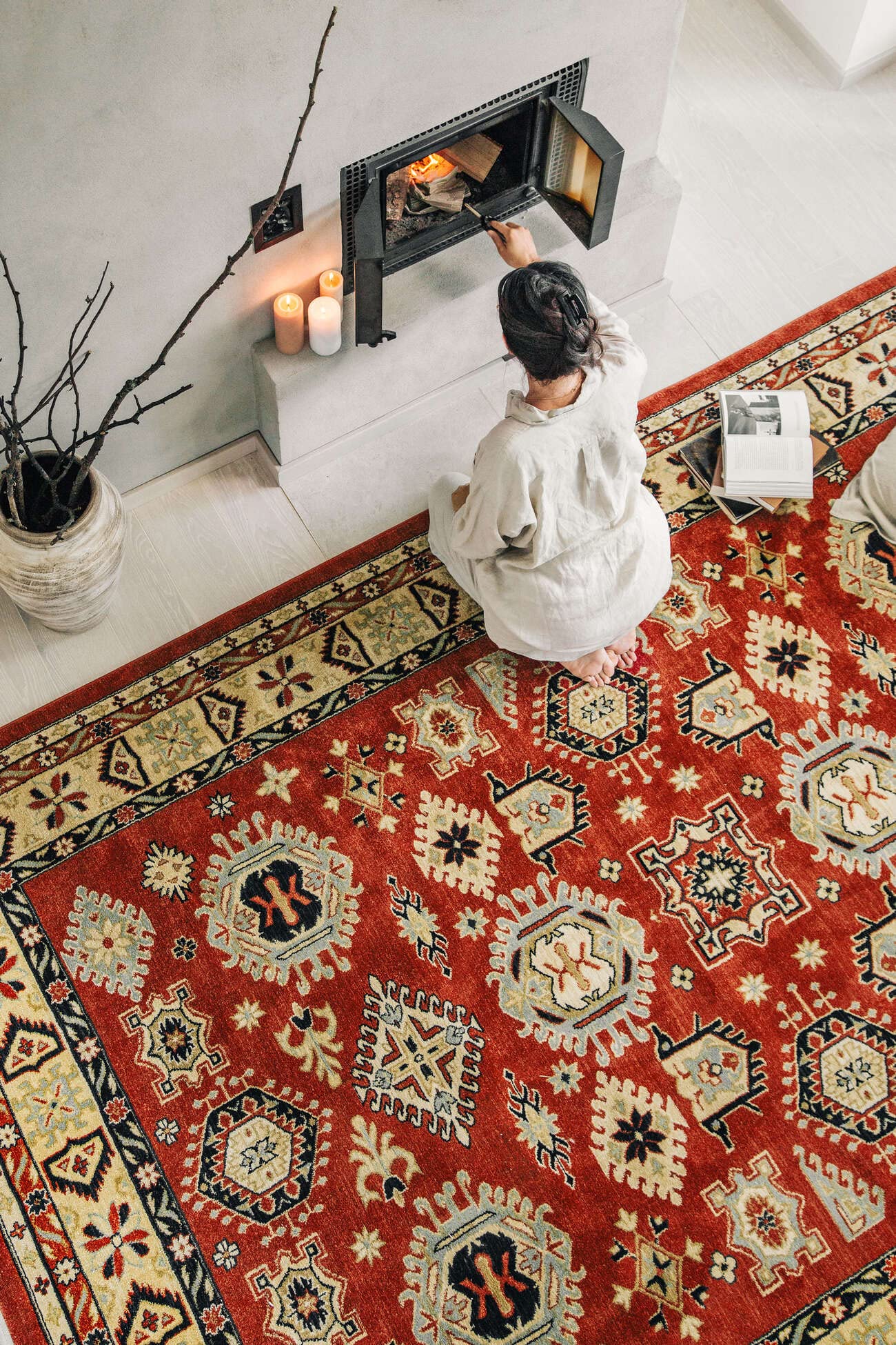 RugVista Shirvan Kazak Tapis, Ø 200 cm, Rouge/Beige