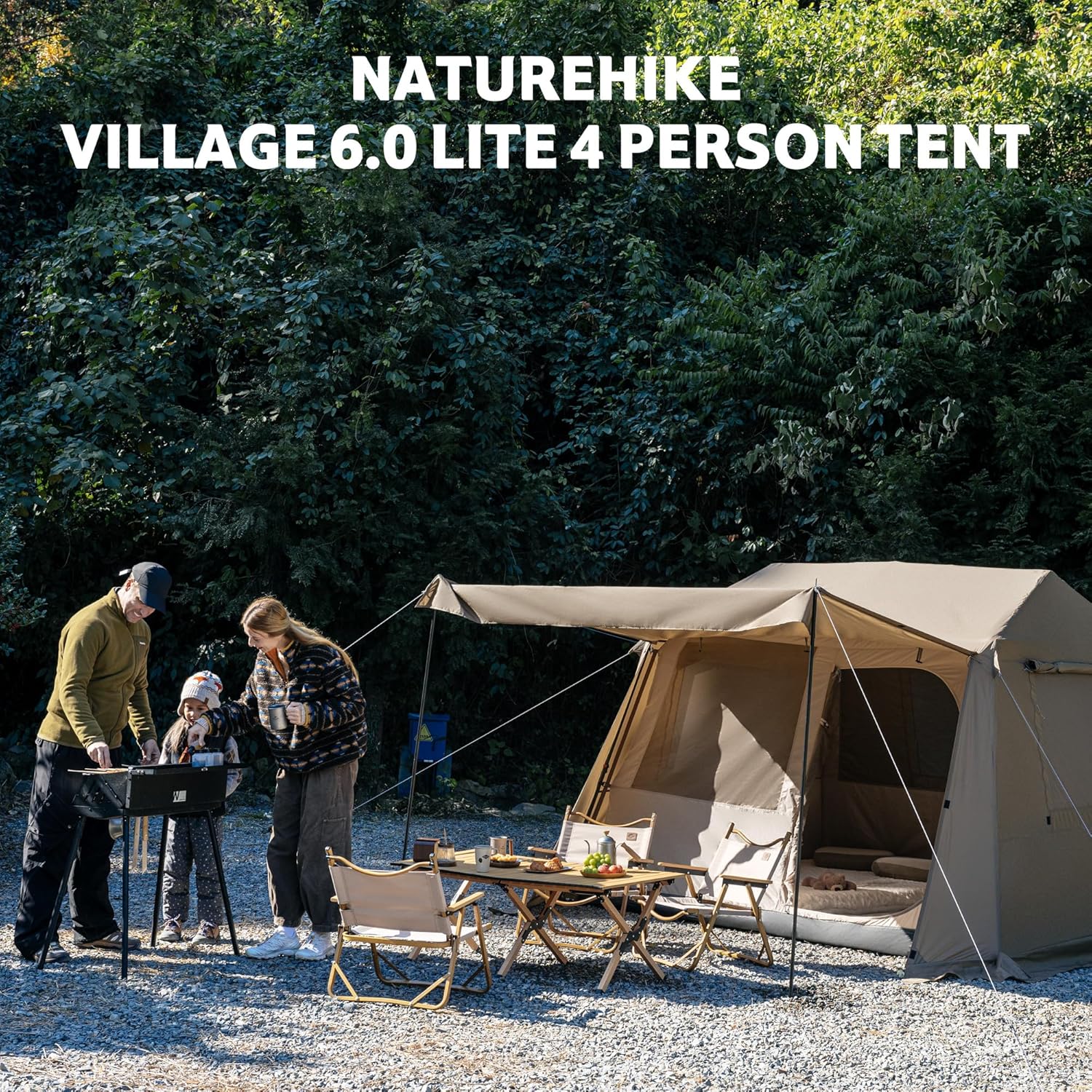 Naturehike Village Lite Camping Tent, 60S Easy Setup Instant Tents for Camping, Double Layer 4/8 Person Tent with with Full Rainfly