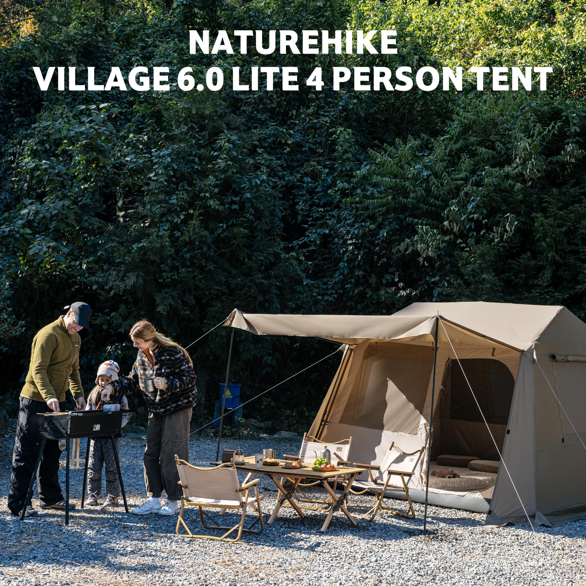 Naturehike Village Lite Tienda de campaña familiar para 4 – 8 personas, con 60 segundos, impermeable, doble capa, túnel para camping y jardín