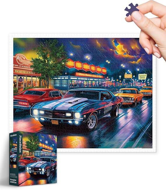 PieceRelax and Pintoo - Two Plastic Jigsaw Puzzles Bundle - 2000 Piece Bigelow Illustrations - Rain on The Boulevard and 1000 Piece - Taipei Skyline [H3443+H1719]