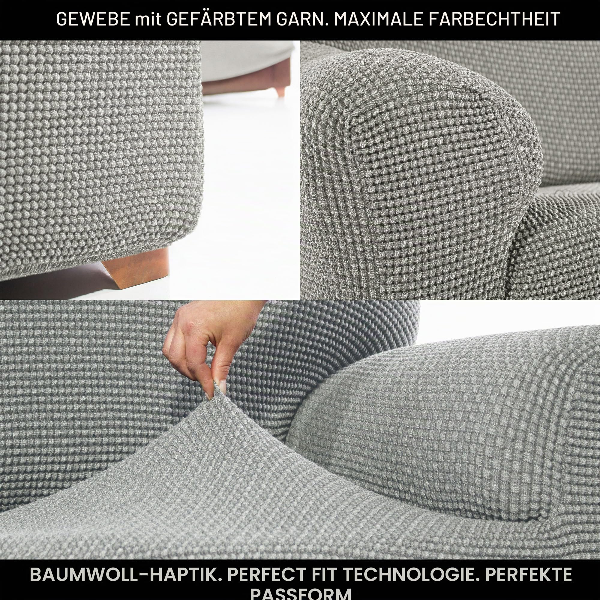FAVERTI® Super elastischer Sesselbezug für Ohrensessel, 1-Sitzer, 70 bis 100 cm, Modell Novelle, hellgrau, Qualitätsschutz aus Jacquard-Stoff, Baumwoll-Touch, Ohrensesselschutz