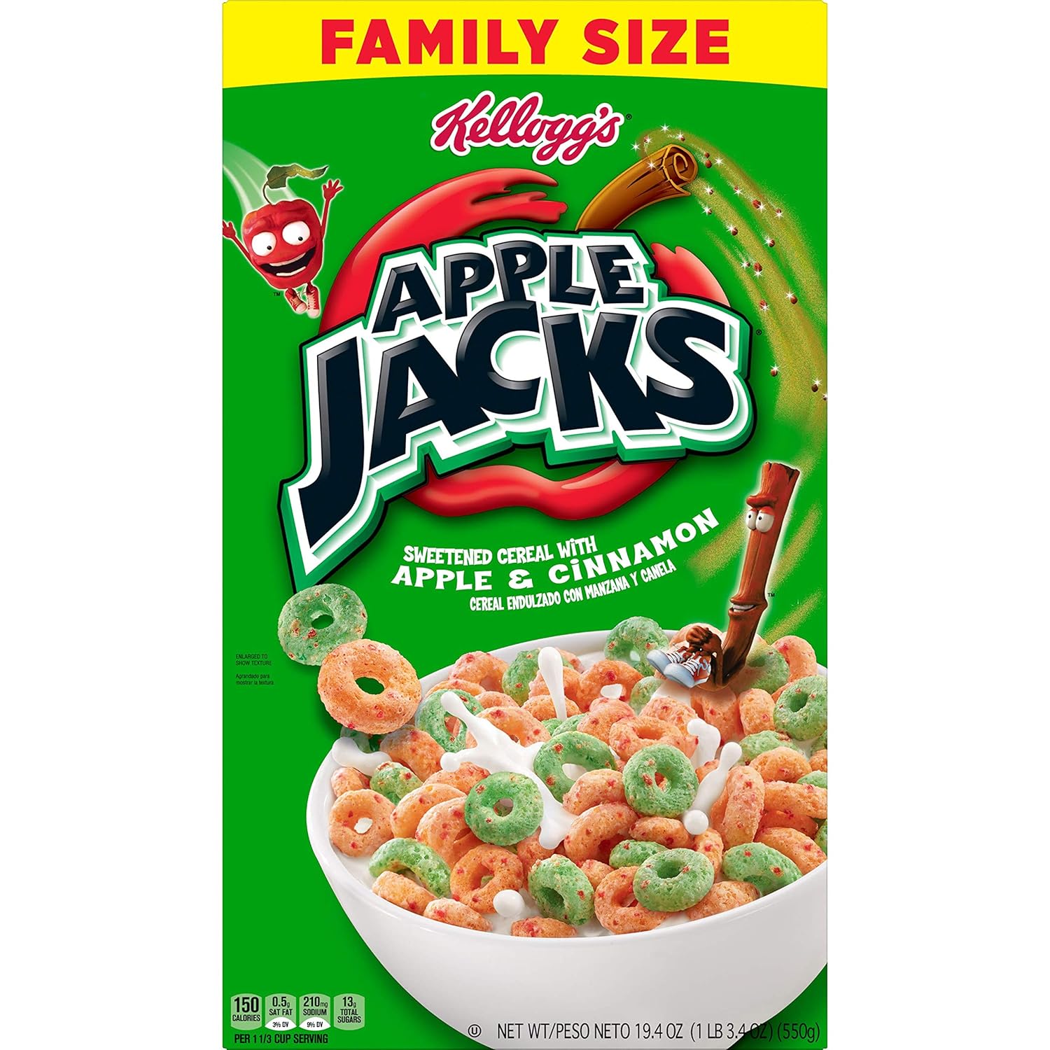 Kellogg's Apple Jacks, Breakfast Cereal, Original, Good Source of 8 Vitamins and Minerals, Family Size, 19.4oz Box(Pack of 6)