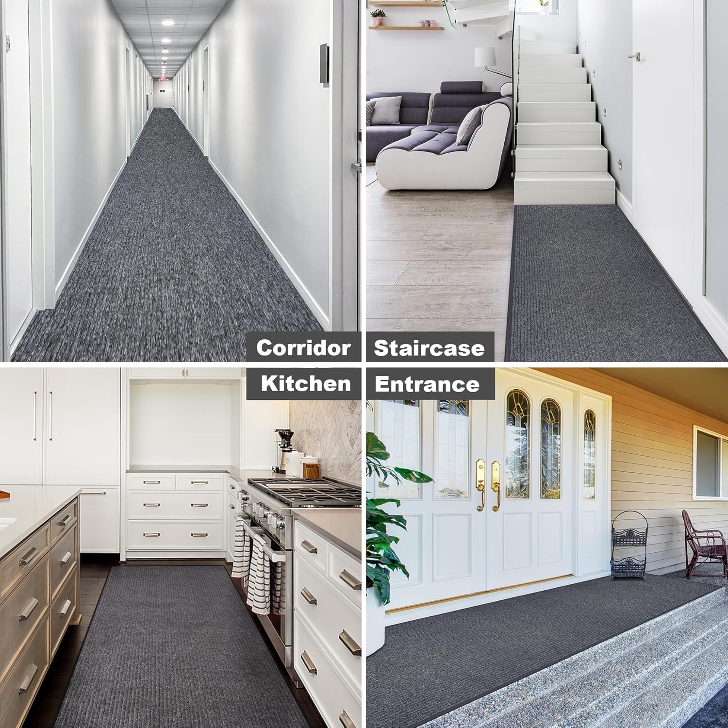 tonchean Commercial Grade Entrance Mat 3x10Ft Heavy Duty PVC Non-Slip Door Floor Mat, Indoor Outdoor Runner Rugs, Brush Step Entrance Mats for Corridor, Kitchen, Home, High Traffic Area, Grey