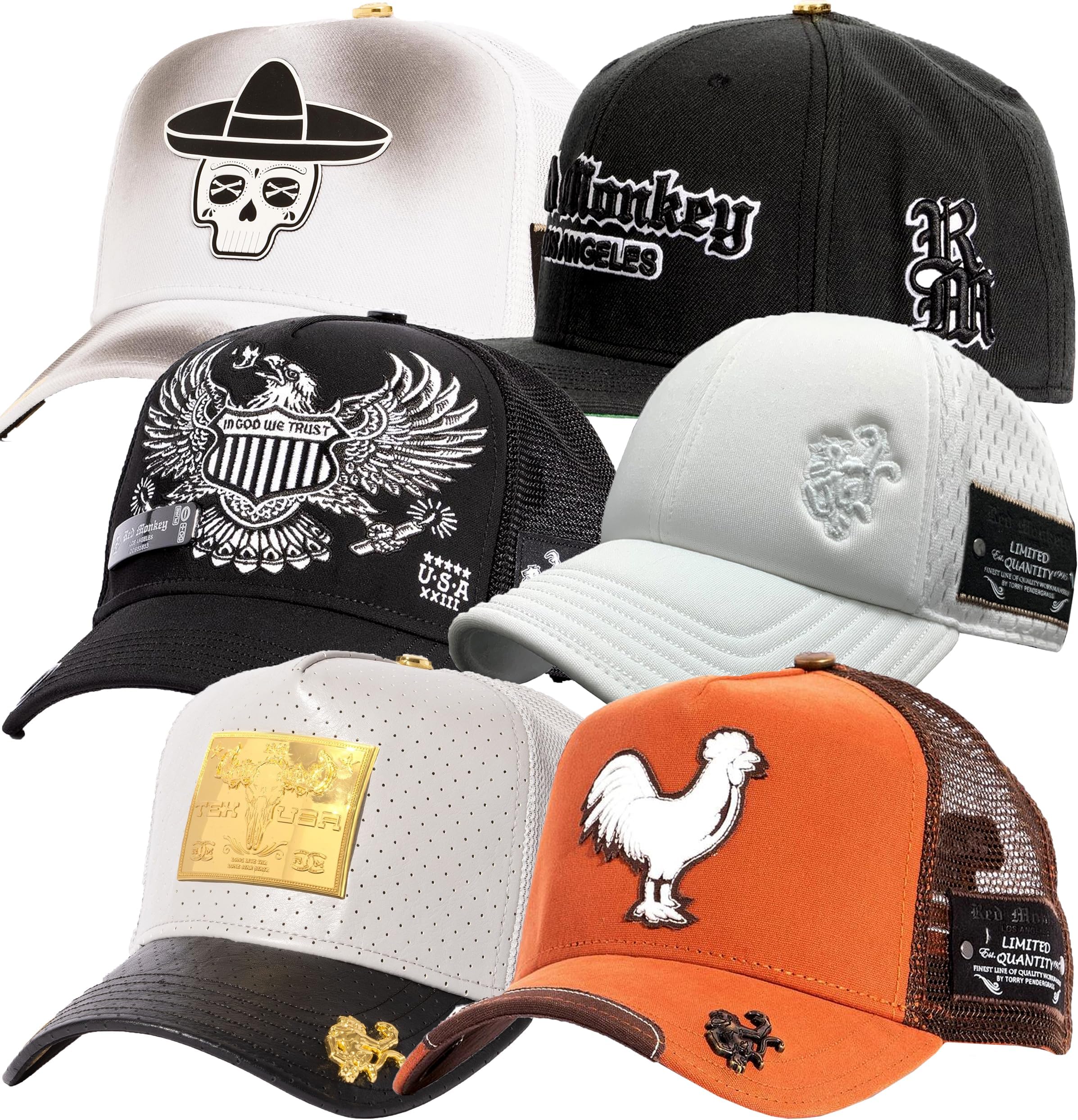 Red Monkey 6 Hat Bundle #5 of Limited Edition Unisex Fashion Trucker Cap Hats