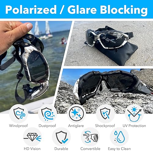 Miniatura 3 de Platinum Sun Gafas de sol deportivas polarizadas flotantes convertibles para hombres y mujeres  Gafas de sol acolchadas con correa y UV400