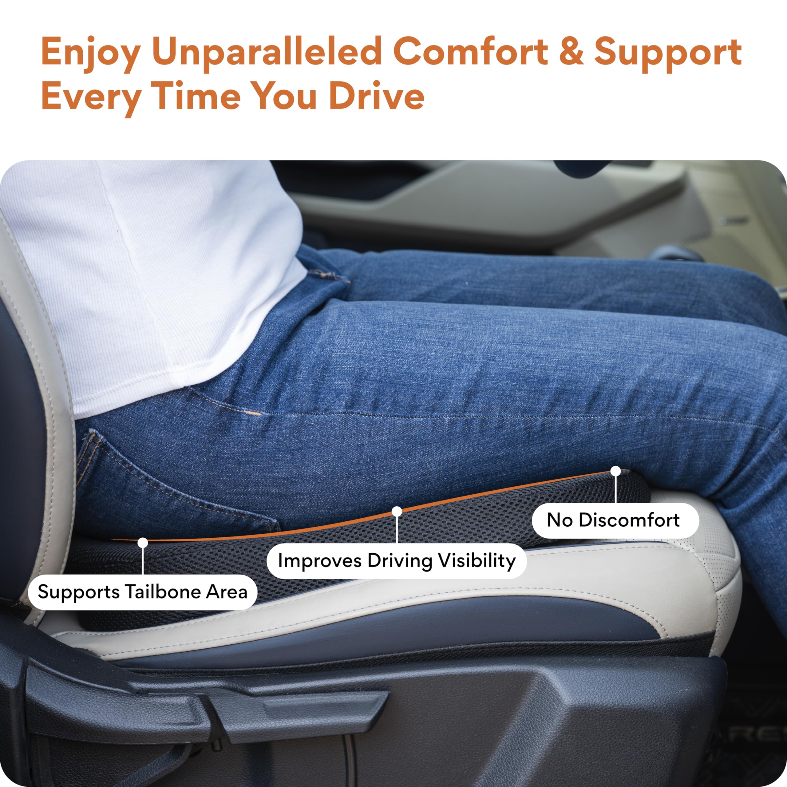 FOVERA Car Seat Cushions | 2 Years Warranty | for Long Drive & Daily Commute | Gel Memory Foam Wedge Cushion with Coccyx Cutout for Lower Back, Hip, Tailbone & Sciatica Pain Relief (Black, Pack of 1) 1