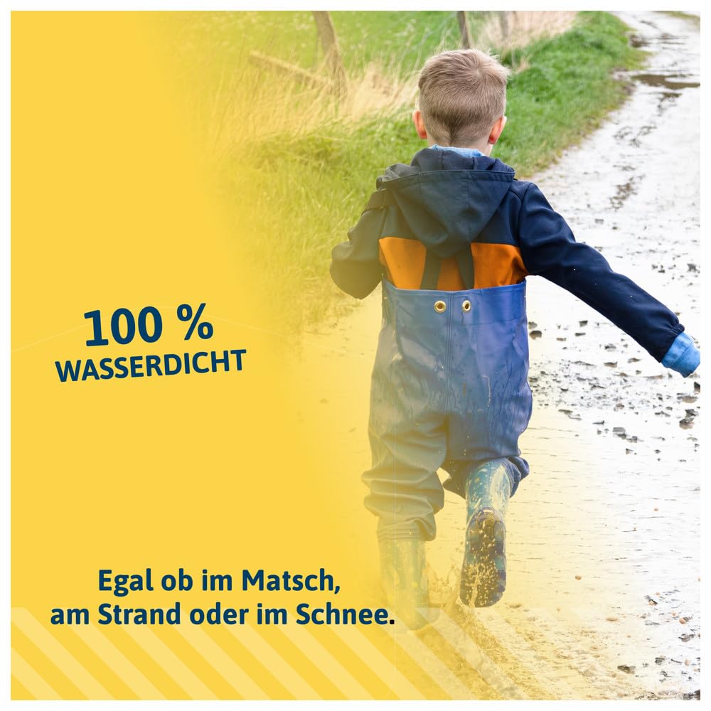 Dönges Kinder-Wathose, Gr. 22-35, wasserdichte Regenhose für Jungs und Mädchen, ungefüttert mit Watstiefeln und Verstellbaren Hosenträgern, Outdoor Buddelhose für Regen, Matschhose, Blau und Rosa
