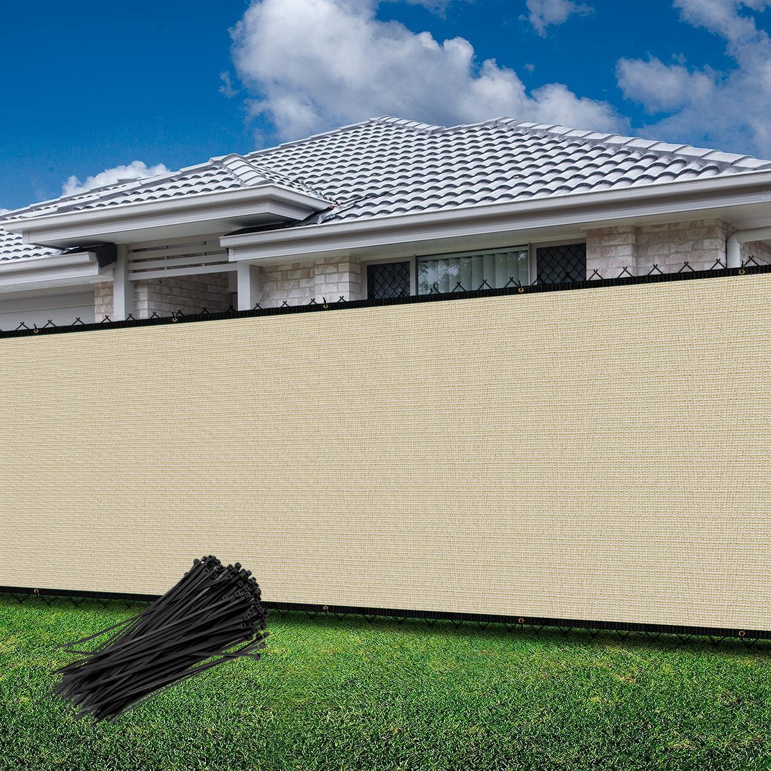 Goleray Privacy Fence Screen 6'x40' Outdoor Mesh Fencing Panels Temporary Fence Covering Privacy Shade Net Covers for Backyard Garden Pool, Beige