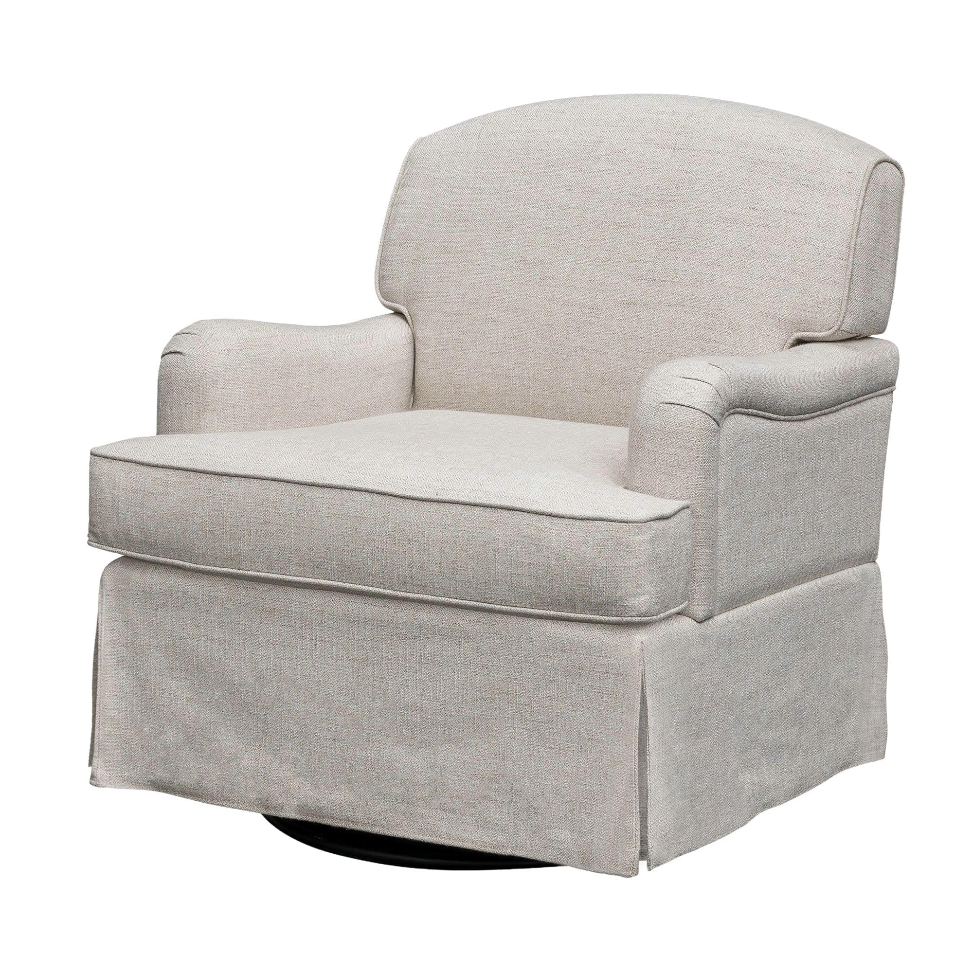 Martha Stewart Melody Swivel Glider Chair, 360° Swivel &amp; Gentle Gliding, Upholstered Jacquard Accent Chair with Rolled Arms &amp; Skirted Base, Pocket Spring Seat, Solid Wood Frame, Bedroom &amp; Living Room