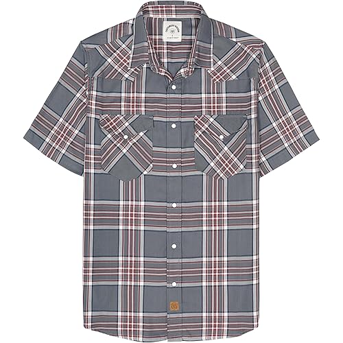Dubinik®50% Viscose derived from Bamboo,50% Polyester Mens Short Sleeve Western Cowboy Pearl Snap Casual Plaid Shirts for Men