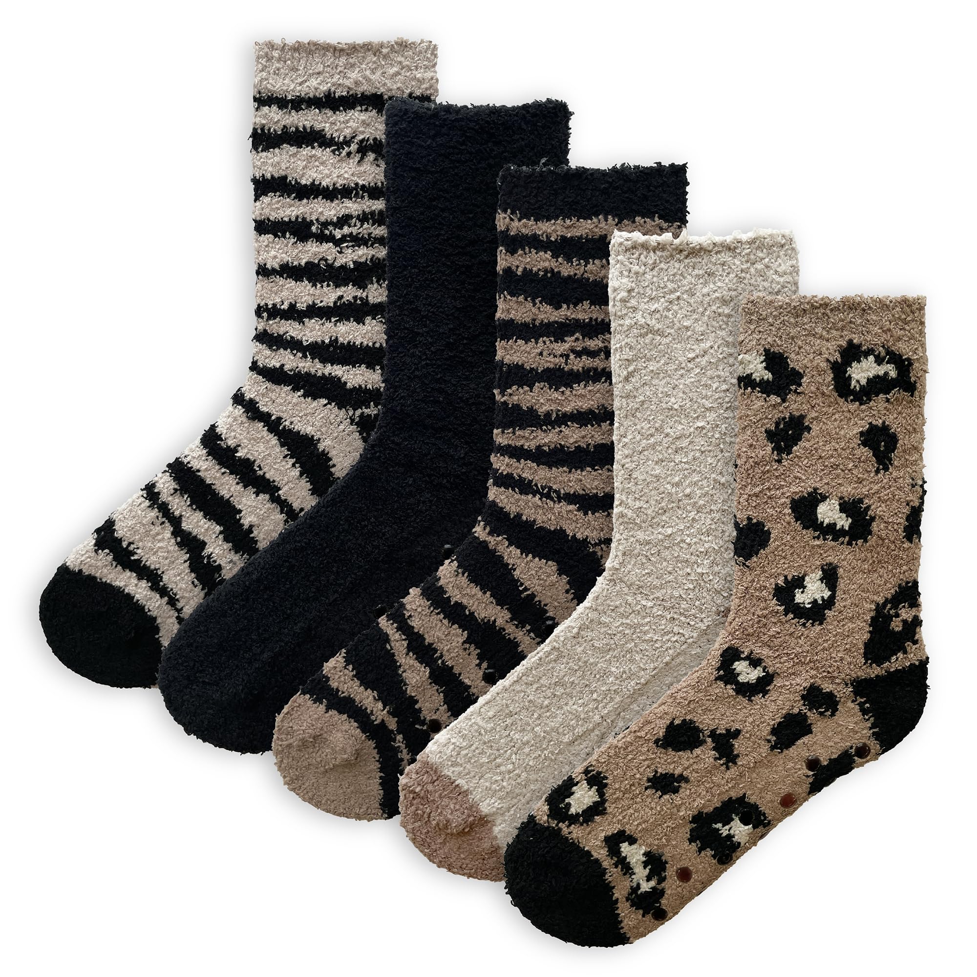 The Essentials Wardrobe 5PK Ladies Cosy Socks - UK 4-8/EU 37-42- Netural/Animal