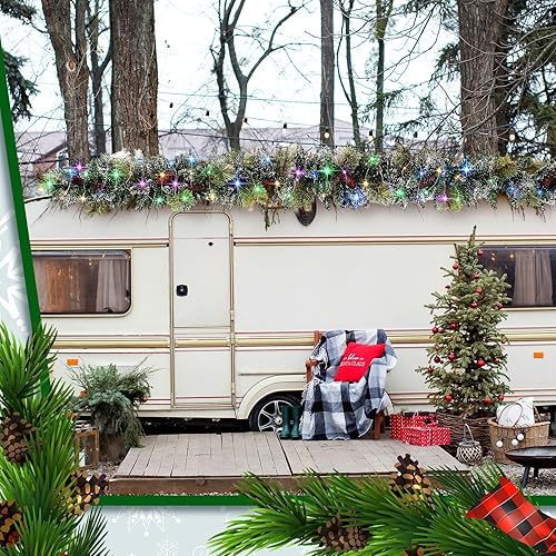 Miniatura 4 de Guirnalda de Navidad de 16 pies con 4 luces LED preiluminadas, guirnalda de cedro de piña, funciona con pilas, decoraciones de Navidad artificiales