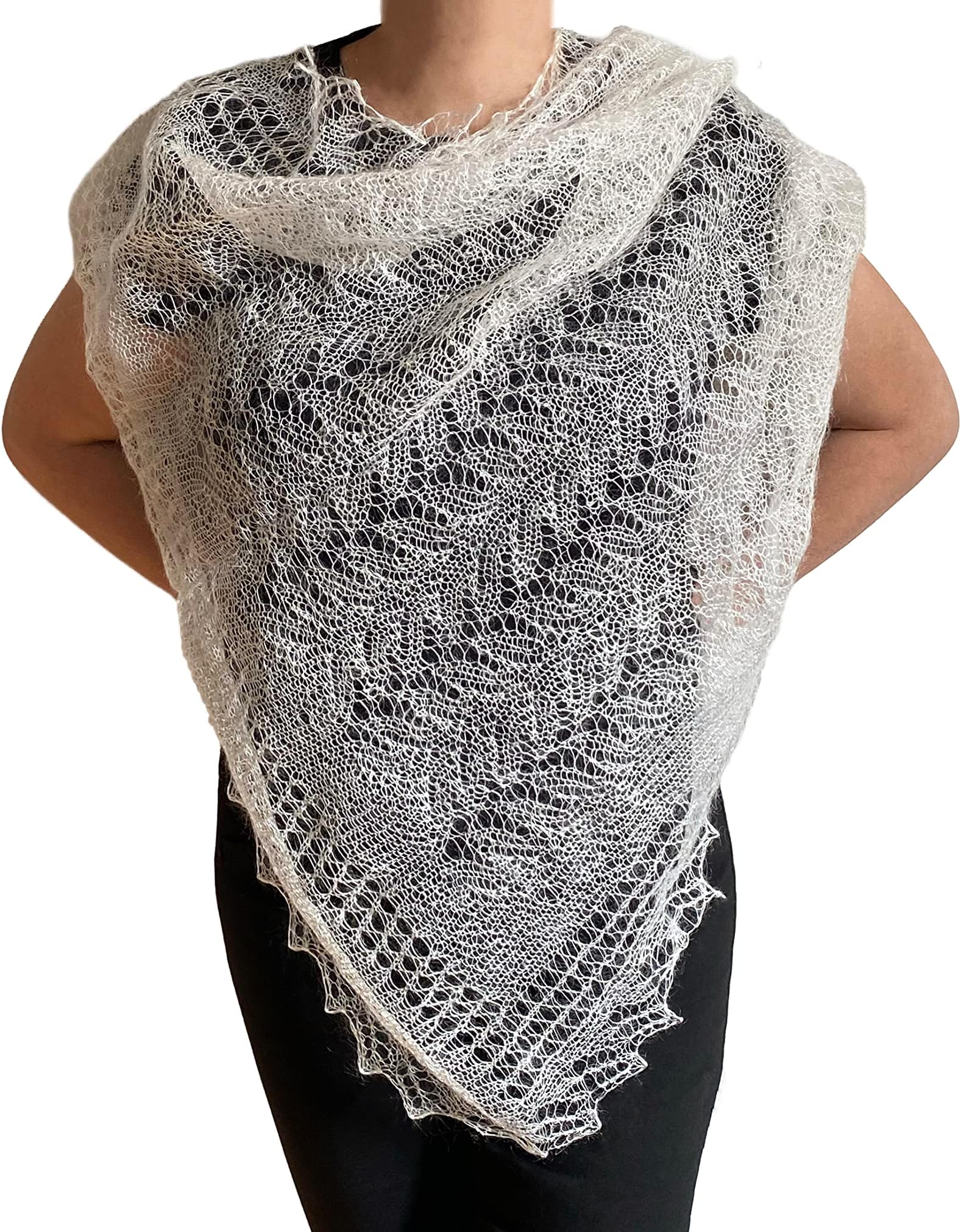 Antique Knit Orenburg Shawl Victorian Bridal Lace Wrap 30x67 inch