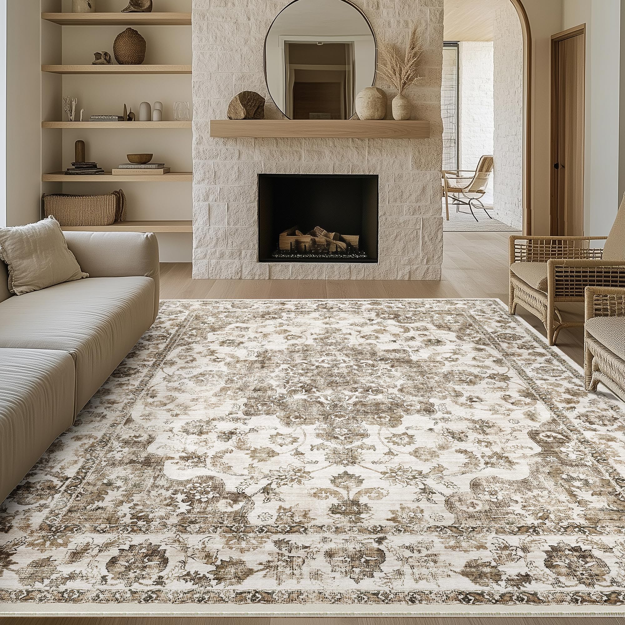HUGEAR Vintage Rugs Living Room Brown Large Area Rug 300x400cm Non Slip Washable Hall Lounge Bedroom Kitchen Office Dining Room Indoor Carpet Low Pile Big Carpets โ image 1