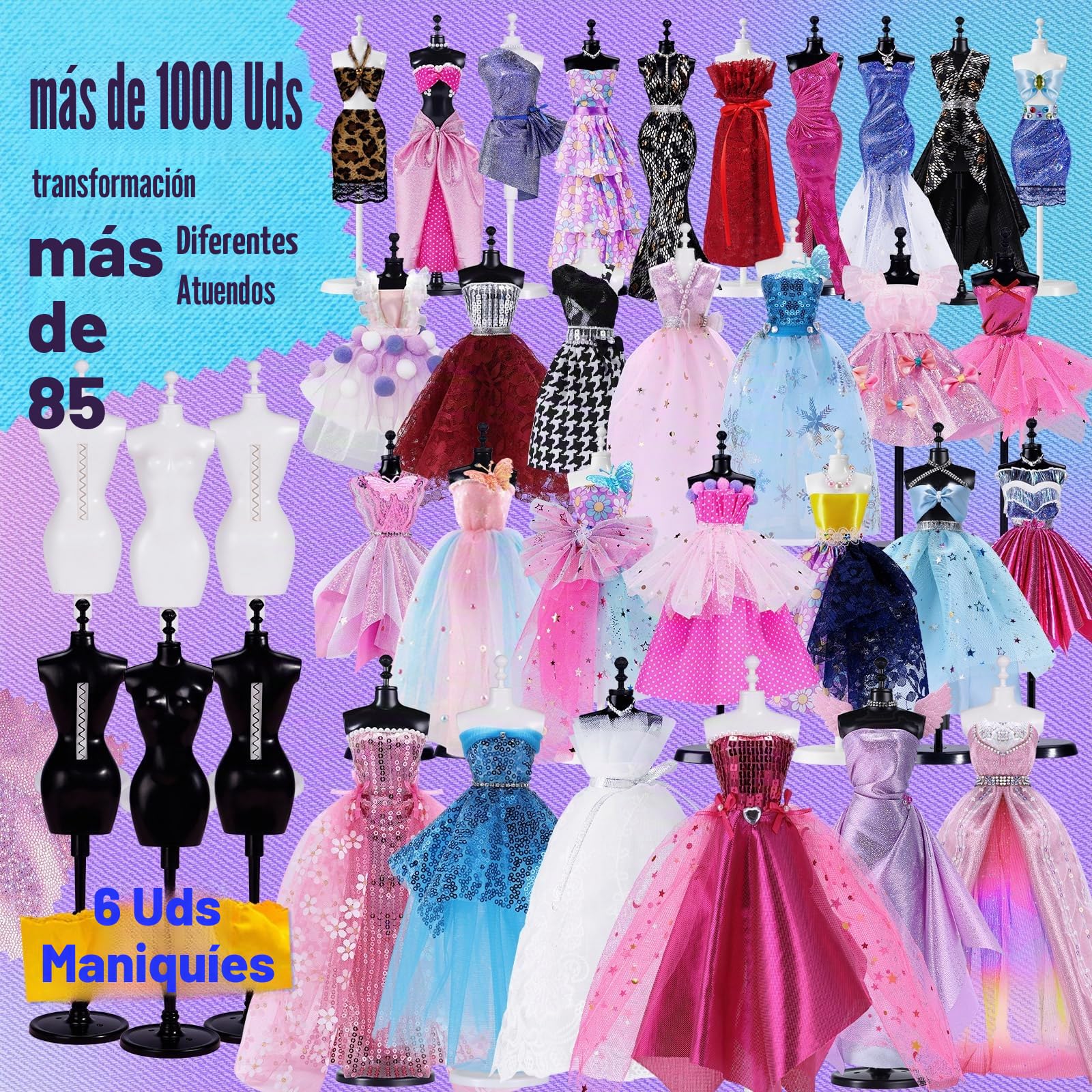 1000+ Piezas - Kit de Diseño de Moda para Niñas con 6 Maniquíes, Kit de Manualidades, Juguetes de Aprendizaje, Kit de Costura para Niños, Regalo de Cumpleaños Niñas Adolescentes 6 7 8 9 10 11 12+ Años