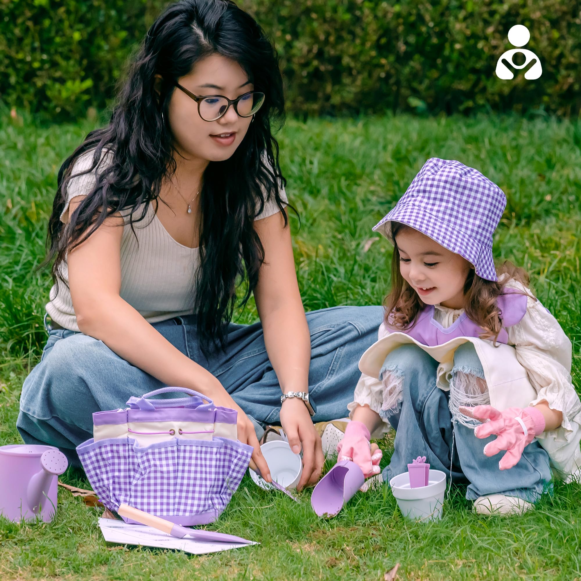 ROBOTIME Set di attrezzi da giardino per bambini, 18 pezzi, colore viola, per bambini con annaffiatoio, guanti, grembiule, cappello e borsa per ragazzi e ragazze dai 3 anni in su