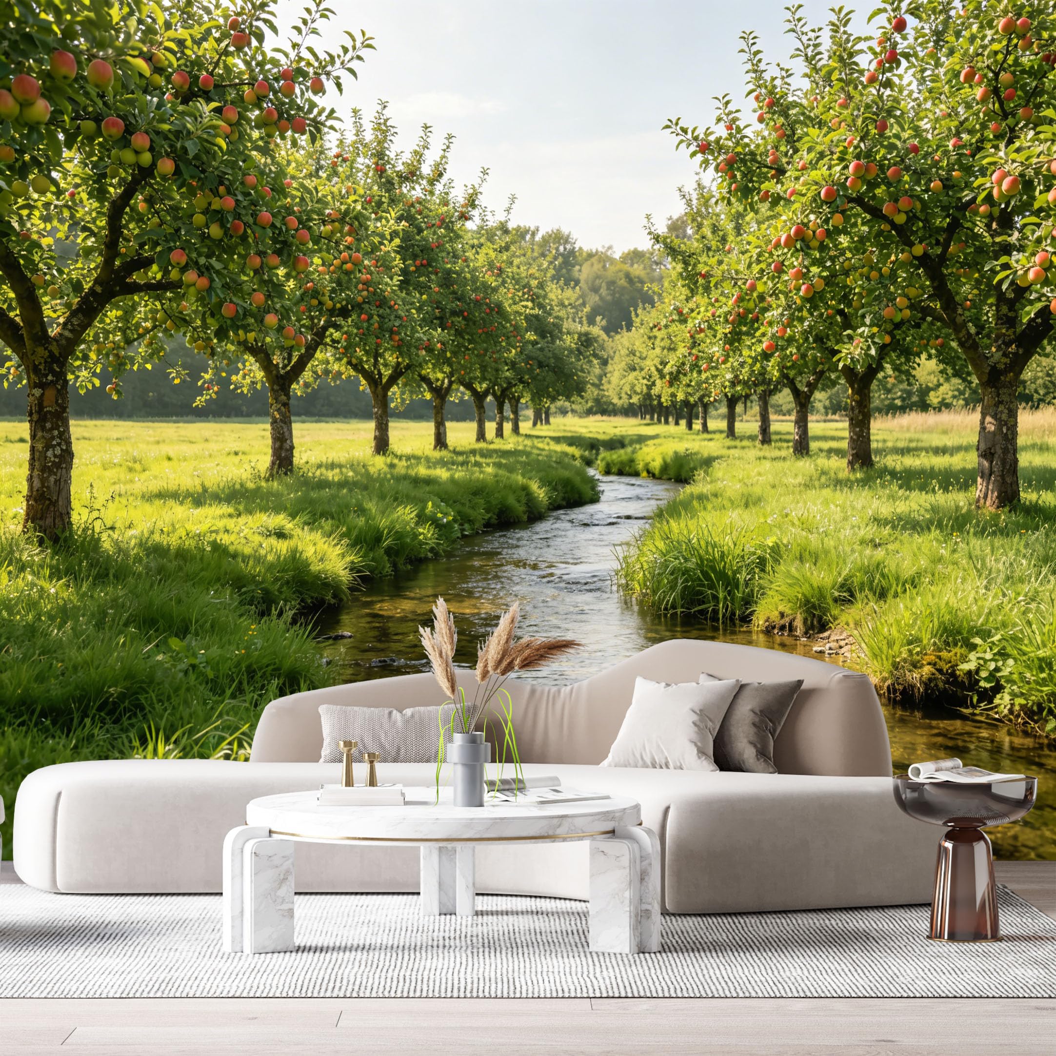 Custom Size Wall Murals Apple Orchard Creek Landscape Botanical Farmhouse Aesthetic SelfAdhesive Wall Fabric Removable Large Wallpaper for Photo Living Room