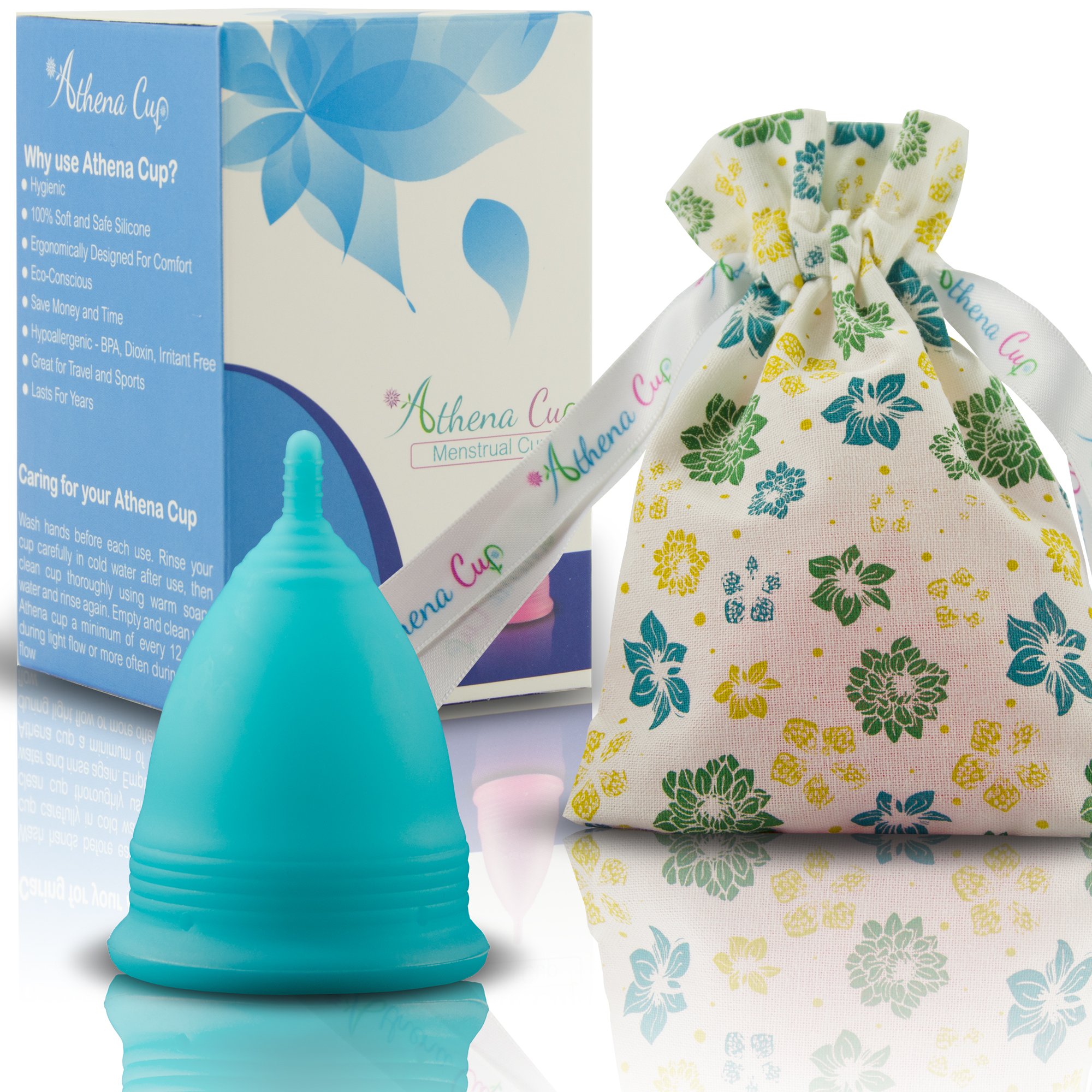 Athena Menstrual Cup One-Pack, Period Cups for Regular to Heavy Flow (Size 2 Large) - Soft Reusable Menstruation Cup - BPA Free Feminine Silicone Cup - Easy to Use and Clean Tampon and Pad Alternative (Solid Blue)