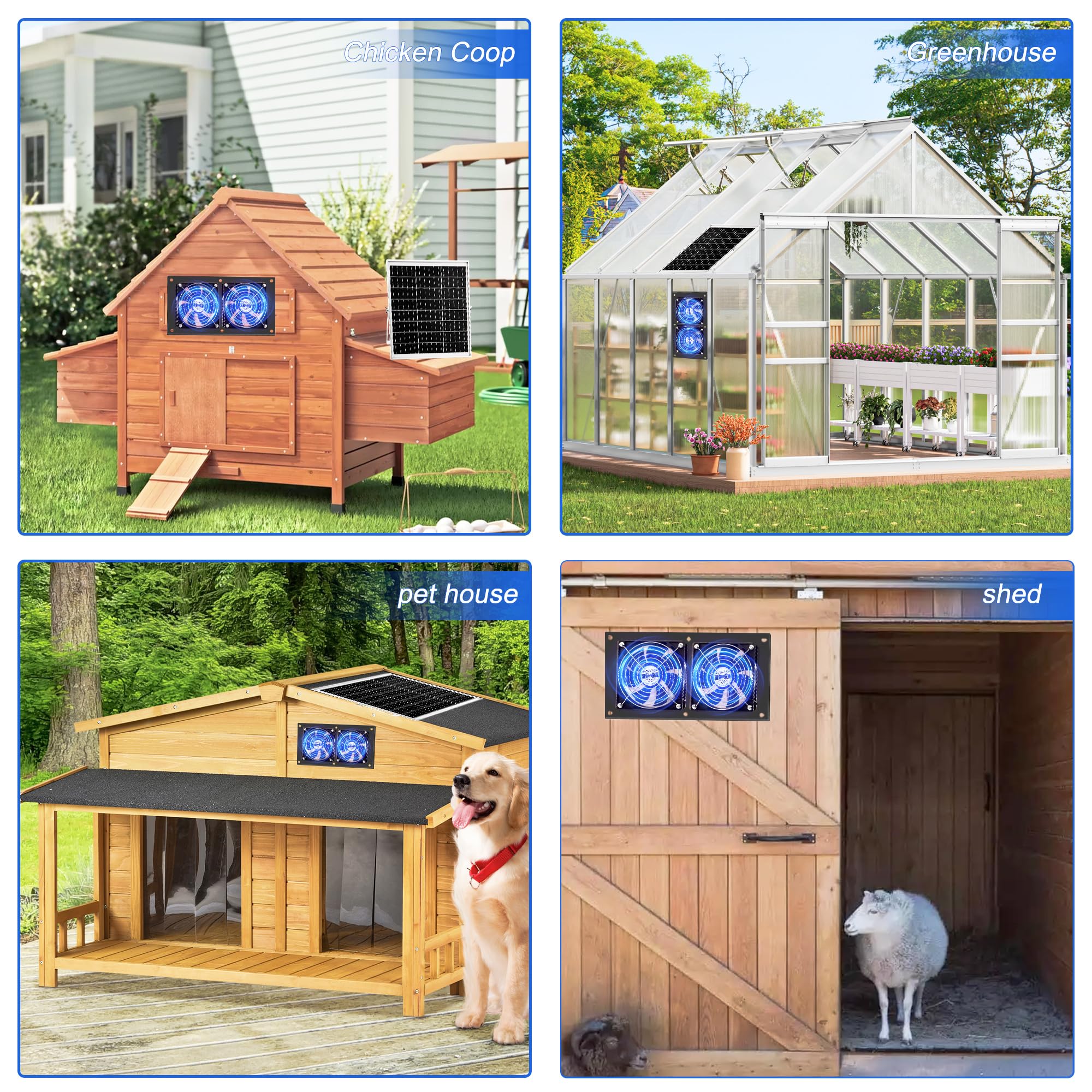 Joycabin Solar Ventilator, 15W Solarmodul Lüfter Kit, Solar Dual Auspuffventilator, Tragbarer Solar Abluftventilator für kleine Hühnerställe, Gewächshäuser, Haustierhäuser, Garage, Keller