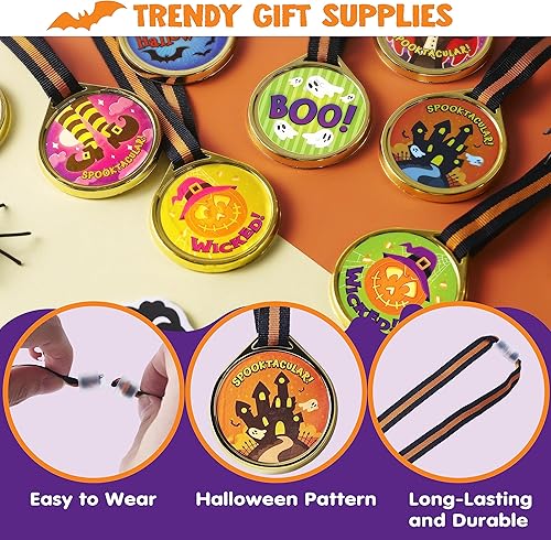 Miniatura 4 de JOYIN 24 trofeos de medallas de Halloween con cintas para niños, celebración de premios de fiesta y recompensas espeluznantes de concursos,