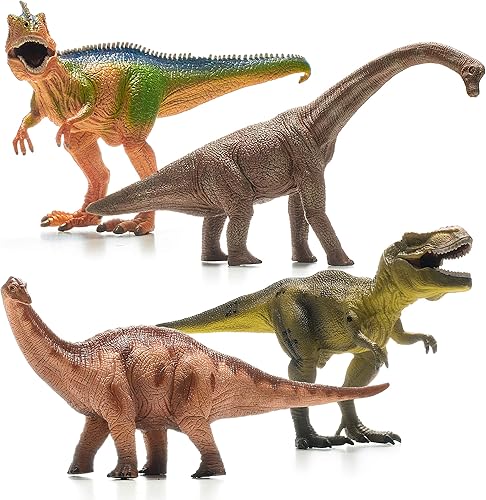 Dinosaurios Prextex de 13 pulgadas de aspecto realista, paquete de 4, Jumbo, de plástico surtido, figuras de dinosaurios