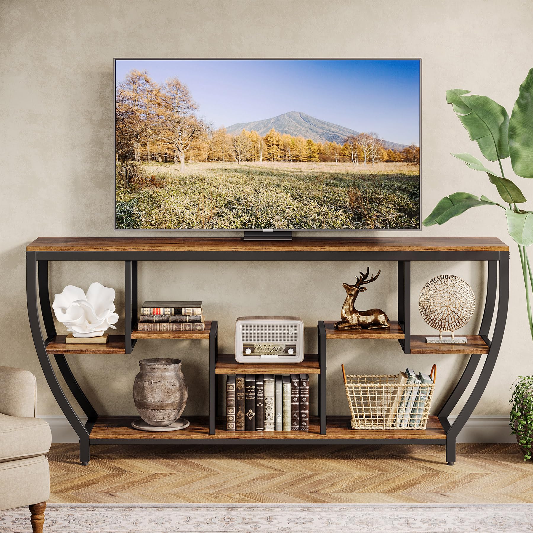 Tribesigns TV Stand for Televisions up to 80 Inches, 70.9 Inches Entertainment Center with Storage Shelves, Wood TV Media Console Table Unit for Living Room, Bedroom, Rustic Brown