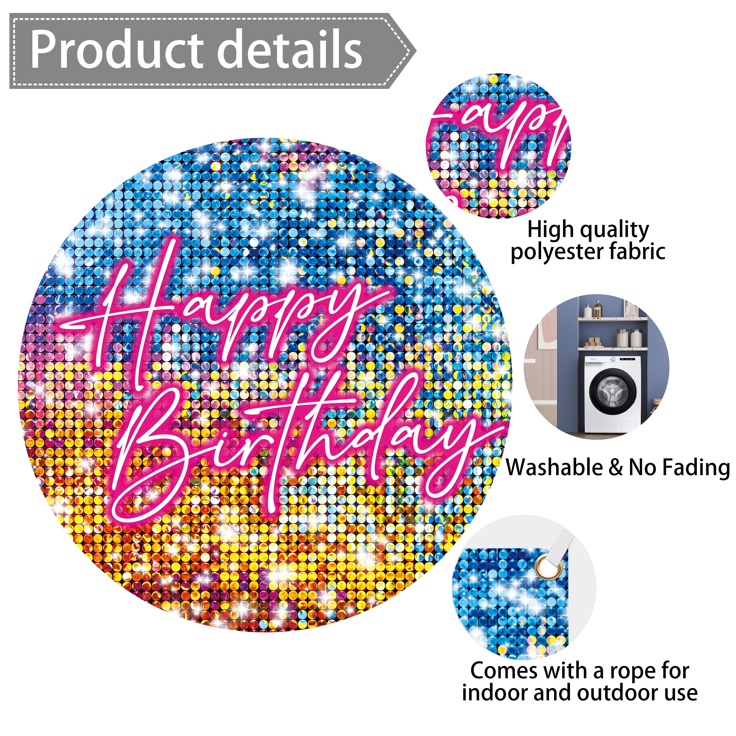 Atlastrip 7 x 5 ft Colorful Backdrop Birthday Background for Women Princess Neon Sequin Square Shimmer Decoration for Anniversary Party (Non-Glowing Brilliant Design) (Pink, 7 * 5 ft): PINK-BIRTHDAY 6*4 ft