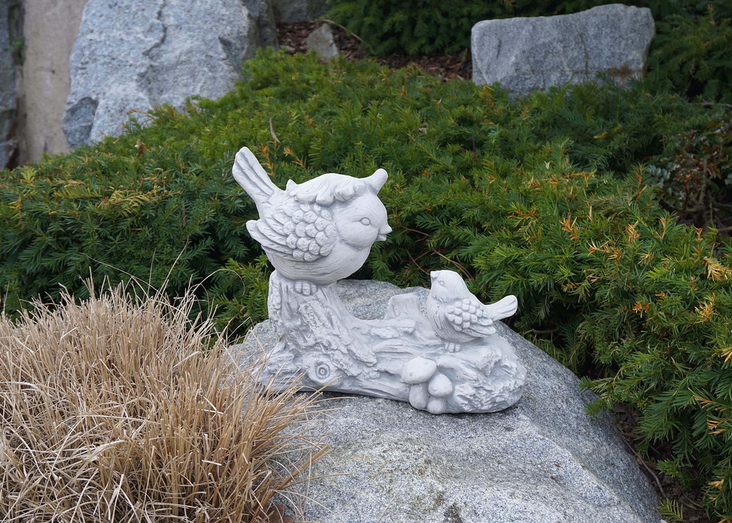 gartendekoparadies.de Masywna kamienna figurka, zabawna para ptaków na gałęzi, wysokość 30 cm, 16 x 39 cm, szara, waga 9 kg, z odlewu kamiennego, odporna na mróz