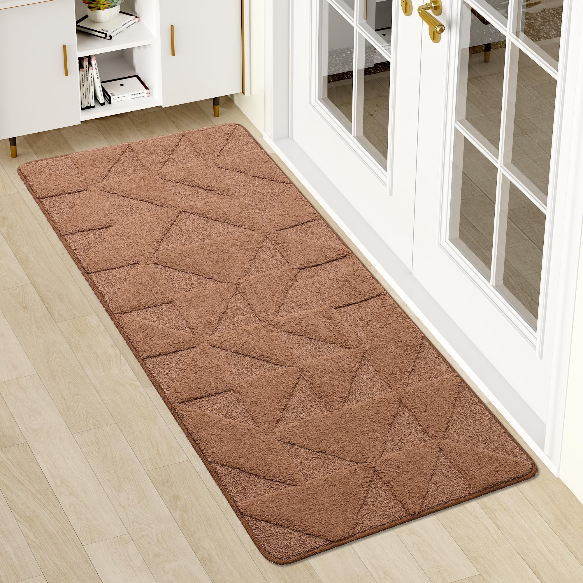 OLANLY Door Mats Indoor, Non-Slip, Absorbent, Dirt Resist, Entrance Washable Mat, Low-Profile Inside Entry Doormat for Entryway (47x20 inches, Brown)